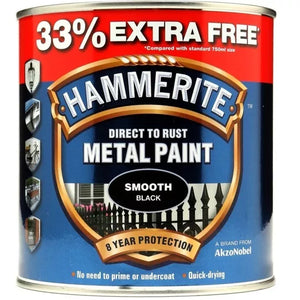 Hammerite Metal Paint Smooth BLACK 33% Extra Free