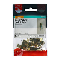 Picture Hanging Hooks - Single - Electro Brass No.2 Single 12 Pack
