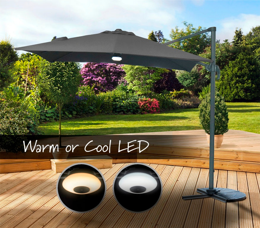 Pagoda Square Roma LED Grey Parasol 2.5m