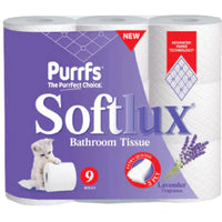 Purrfs Softlux 3 Ply White Toilet Paper 9 Pack
