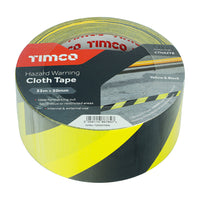 Hazard Warning Cloth Tape - Yellow and Black 33m x 50mm
