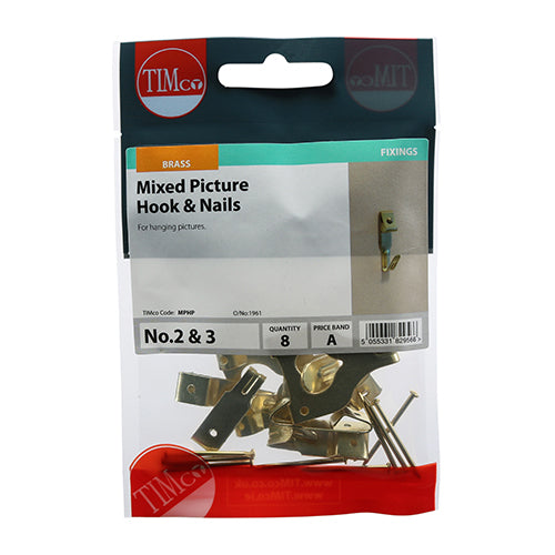 Mixed Picture Hanging Hooks - Electro Brass 8 Pieces
