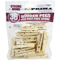 Wooden Pegs with Rust Free Spring 36 Pack