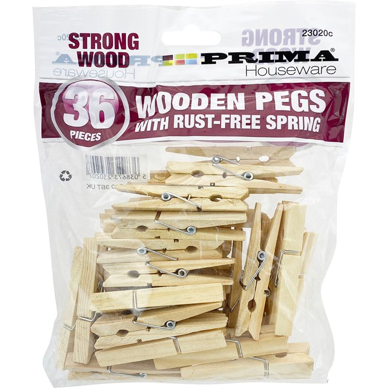Wooden Pegs with Rust Free Spring 36 Pack